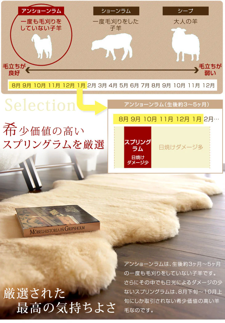 ムートンラグ 約180×270 日本製 厚手 抗菌 防ダニ 14匹物 洗濯できる〔87250042〕 - Image 9